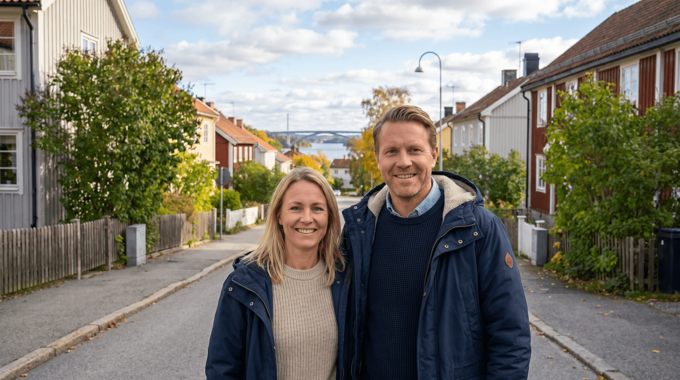 Eva och Mikael framför sitt radhus